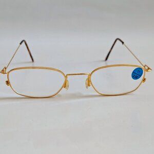NWT Tru Vintage 90's High Tech Rectangle Metal Reading Glasses (S. Gold)